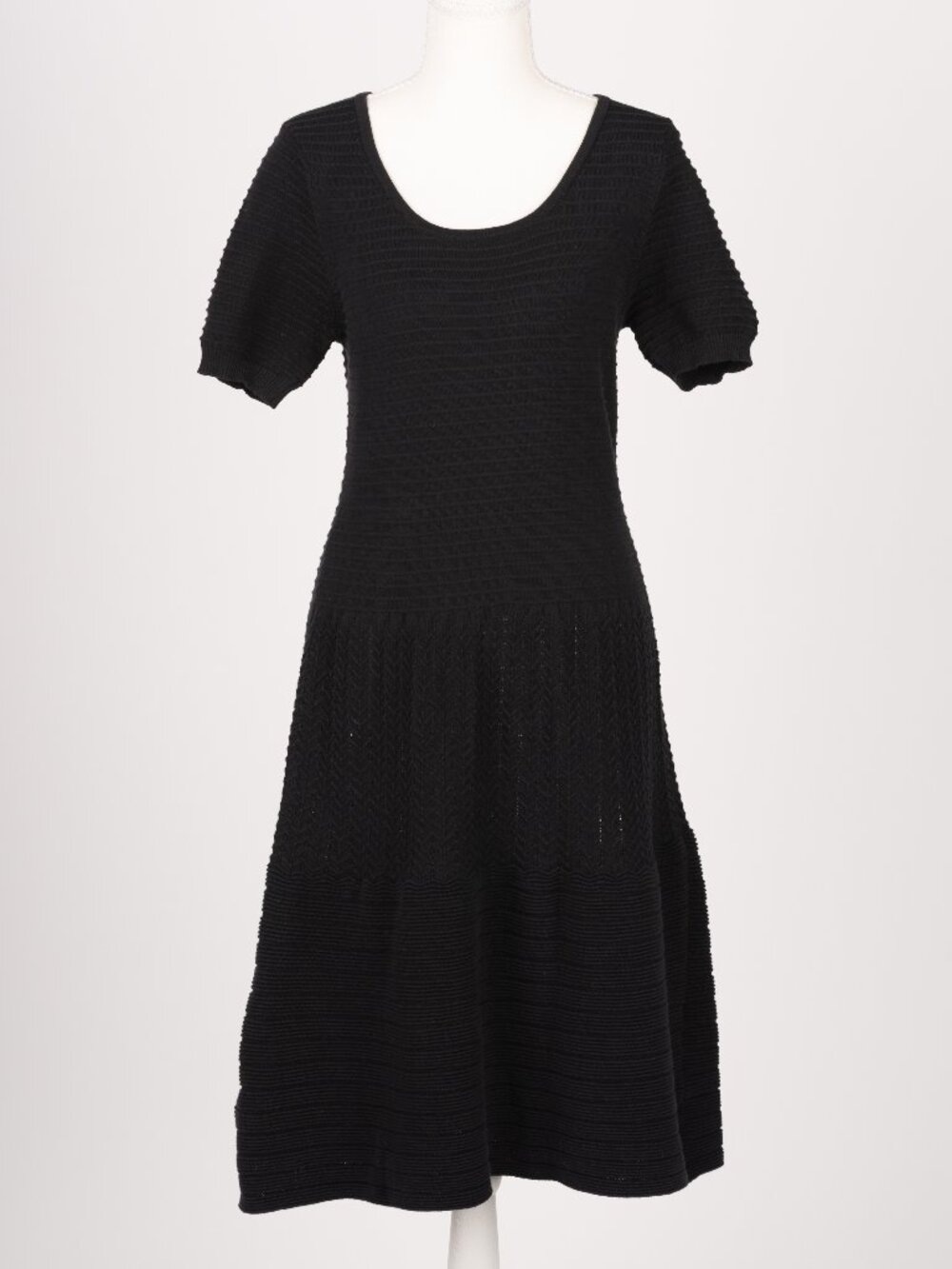 Felicity & Coco Mixed Stitch Knit Midi Dress Black Large EUC Stretchy Clean Girl